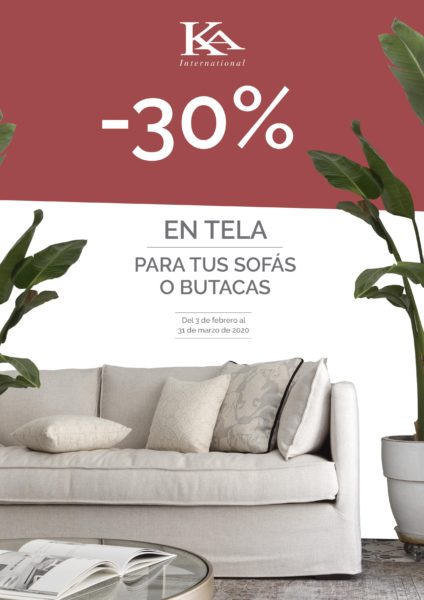 promoción telas sofas KA Internacional 30% descuento